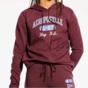 Aeropostale Eighty Seven Hoodie Heathered Burgundy Vintage Style Size Medium EUC